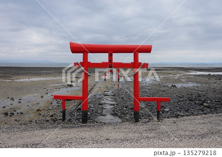 有明海 干潮時の海中鳥居 有明海 干潮時の海中鳥居 135279218