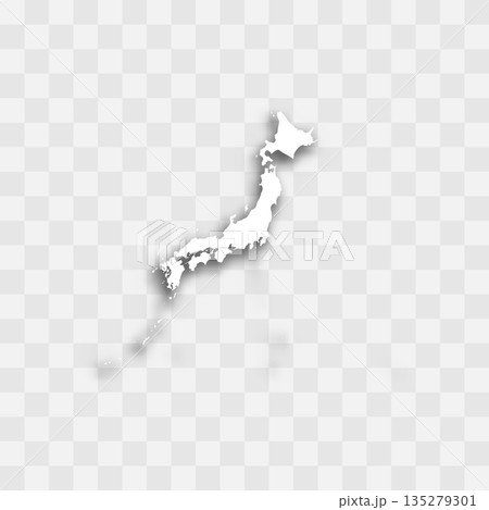 Japan high detailed vector representation of country silhouette. White color on transparent background with dropped shadow. For educational, decorative, or informational use. 135279301