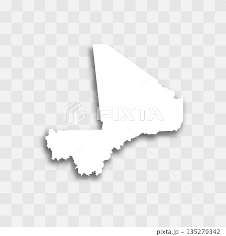 Mali high detailed vector representation of country silhouette. White color on transparent background with dropped shadow. For educational, decorative, or informational use. 135279342