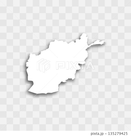Afghanistan high detailed vector representation of country silhouette. White color on transparent background with dropped shadow. For educational, decorative, or informational use. 135279425