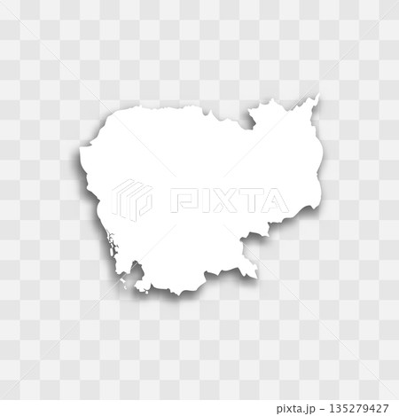Cambodia high detailed vector representation of country silhouette. White color on transparent background with dropped shadow. For educational, decorative, or informational use. Cambodia high detailed vector representation of country silhouette. White color on transparent background with dropped shadow. For educational, decorative, or informational use. 135279427