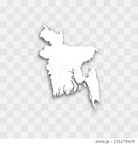 Bangladesh high detailed vector representation of country silhouette. White color on transparent background with dropped shadow. For educational, decorative, or informational use. 135279429