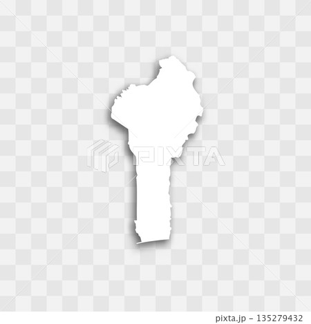 Benin high detailed vector representation of country silhouette. White color on transparent background with dropped shadow. For educational, decorative, or informational use. 135279432