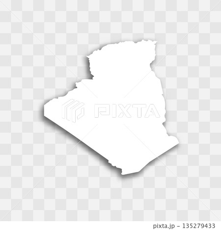 Algeria high detailed vector representation of country silhouette. White color on transparent background with dropped shadow. For educational, decorative, or informational use. 135279433