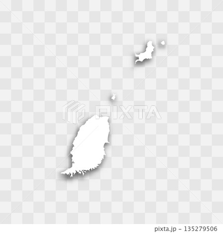 Grenada high detailed vector representation of country silhouette. White color on transparent background with dropped shadow. For educational, decorative, or informational use. 135279506