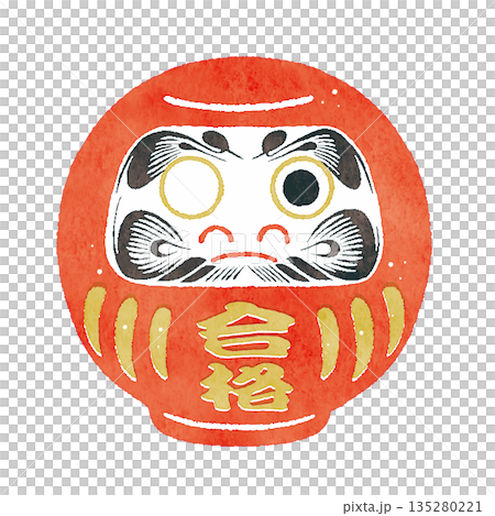 Illustration of a one-eyed daruma doll for praying for success | Japanese lucky charm for exams, efforts, and wishes 135280221