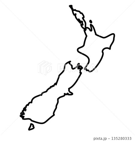 New Zealand - solid black outline border map of country area. Simple flat vector illustration. New Zealand - solid black outline border map of country area. Simple flat vector illustration. 135280333