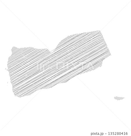 Yemen - pencil scribble sketch silhouette map of country area with dropped shadow. Simple flat vector illustration. Yemen - pencil scribble sketch silhouette map of country area with dropped shadow. Simple flat vector illustration. 135280416