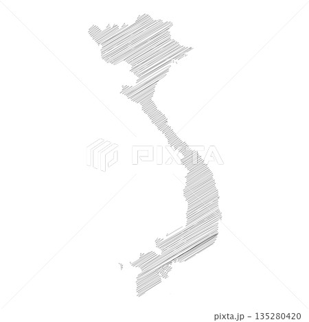 Vietnam - pencil scribble sketch silhouette map of country area with dropped shadow. Simple flat vector illustration. Vietnam - pencil scribble sketch silhouette map of country area with dropped shadow. Simple flat vector illustration. 135280420