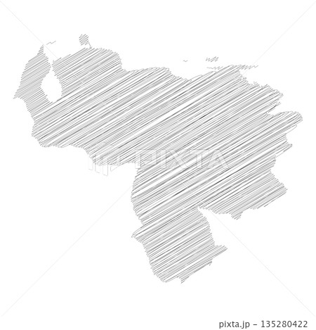 Venezuela - pencil scribble sketch silhouette map of country area with dropped shadow. Simple flat vector illustration. Venezuela - pencil scribble sketch silhouette map of country area with dropped shadow. Simple flat vector illustration. 135280422