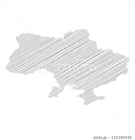 Ukraine - pencil scribble sketch silhouette map of country area with dropped shadow. Simple flat vector illustration. Ukraine - pencil scribble sketch silhouette map of country area with dropped shadow. Simple flat vector illustration. 135280430