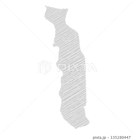 Togo - pencil scribble sketch silhouette map of country area with dropped shadow. Simple flat vector illustration. 135280447
