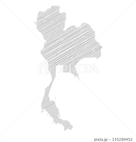 Thailand - pencil scribble sketch silhouette map of country area with dropped shadow. Simple flat vector illustration. Thailand - pencil scribble sketch silhouette map of country area with dropped shadow. Simple flat vector illustration. 135280452
