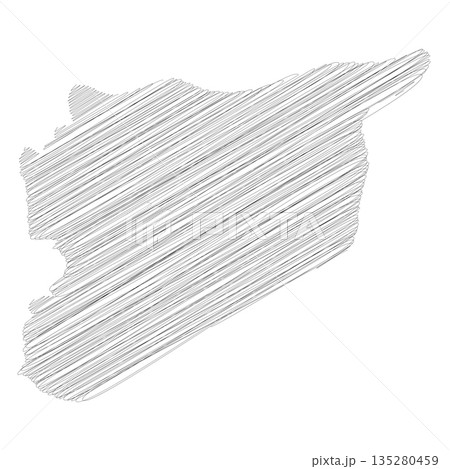 Syria - pencil scribble sketch silhouette map of country area with dropped shadow. Simple flat vector illustration. 135280459
