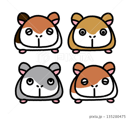 表情の違うハムスターの顔アイコン4種セットのかわいいイラスト 表情の違うハムスターの顔アイコン4種セットのかわいいイラスト 135280475