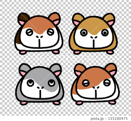 Cute illustration of a set of four hamster face icons with different expressions 135280475