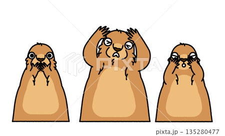 表情豊かなマーモット3匹のコミカルでかわいいイラスト 135280477