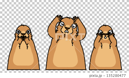 表情豊かなマーモット3匹のコミカルでかわいいイラスト 135280477