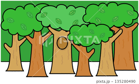 並んだ木々で表現したシンプルな森の背景イラスト 135280490