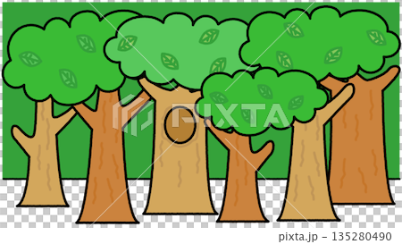 一幅簡單的森林背景插圖，描繪了一排排樹木。 135280490