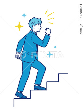 成長の階段を一歩ずつ登るビジネスマンのイラスト｜努力・前進・キャリアアップのコンセプト 135280641