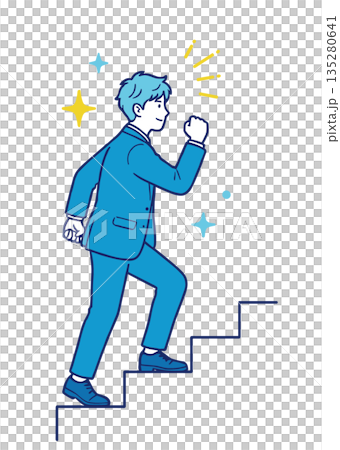 成長の階段を一歩ずつ登るビジネスマンのイラスト｜努力・前進・キャリアアップのコンセプト 135280641