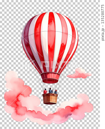 一幅紅色熱氣球的水彩插圖 135280775