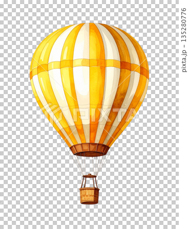 黃色熱氣球水彩插圖 135280776