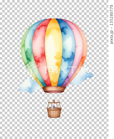 色彩繽紛的熱氣球水彩插圖 135280778