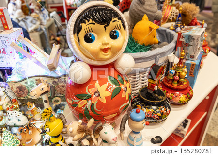 Traditional Russian roly-poly toy. Tumbler, happy childhood, nostalgia. Traditional Russian roly-poly toy. Tumbler, happy childhood, nostalgia. 135280781
