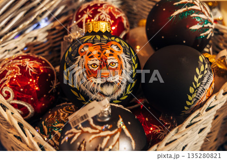 Traditional Christmas souvenir nutcrackers sold on Christmas market 135280821