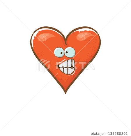 Vector cartoon heart character. Valentines day hand drawn greeting card with funny cartoon heart character isolated on white background. Conceptual valentines day comic funky kids poster or banner Vector cartoon heart character. Valentines day hand drawn greeting card with funny cartoon heart character isolated on white background. Conceptual valentines day comic funky kids poster or banner 135280891