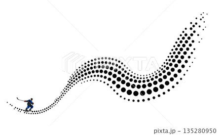 Abstract design hockey player with flowing halftone wave motion on white background 135280950