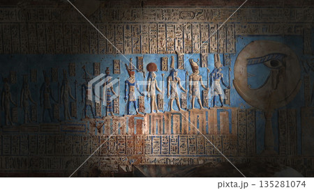 Hieroglyphic carvings and paintings on wall Hieroglyphic carvings and paintings on wall 135281074