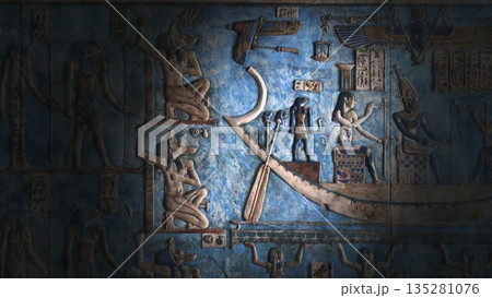 Hieroglyphic carvings and paintings on wall Hieroglyphic carvings and paintings on wall 135281076