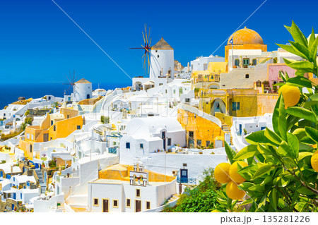 View of Oia the most beautiful village of Santorini island in Greece. 135281226