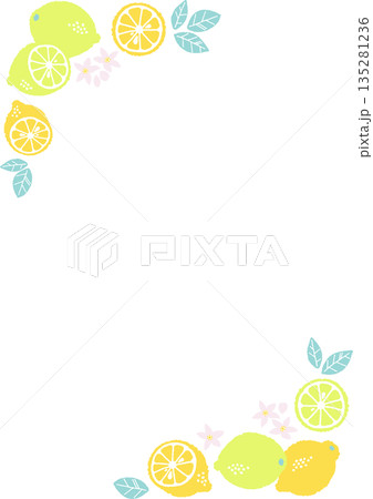 レトロ風のシンプルでポップなレモンのイラスト　コーナー縦 135281236