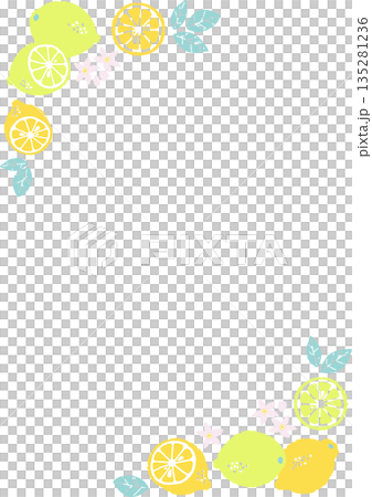 レトロ風のシンプルでポップなレモンのイラスト　コーナー縦 135281236
