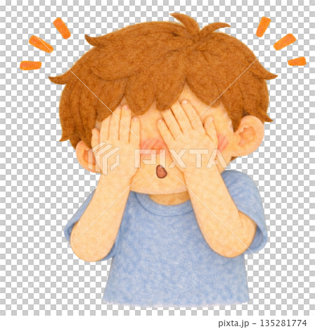 【人物】害羞男孩的毛氈風格插畫 135281774