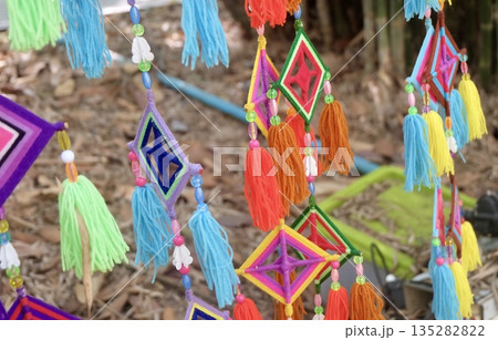 Ancient Spiderweb Silk Flag in Buddhist Temple Ancient Spiderweb Silk Flag in Buddhist Temple 135282822