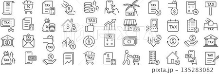 ベクターでモノクロの税金に関する線画アイコンセット 135283082