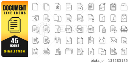 Document And Files Line Icon Set With Editable Stroke. Perfect For Web, App, UI And UX Design, File Management Systems, Cloud Services, Office Software And Digital Interfaces. Isolated Vector Icons. 135283186