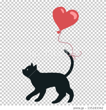 Illustration material of a heart balloon and a black cat 135283342