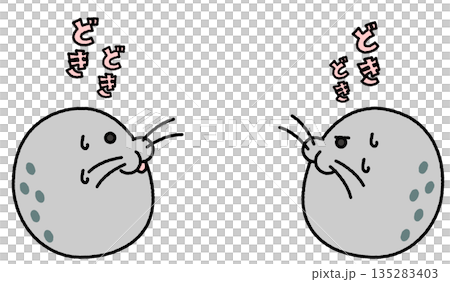 A comical illustration of two seals staring at each other excitedly 135283403