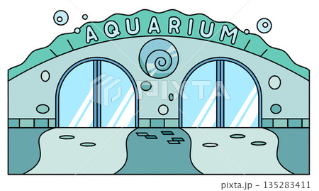 水族館の建物外観を描いたシンプルでかわいいイラスト 135283411
