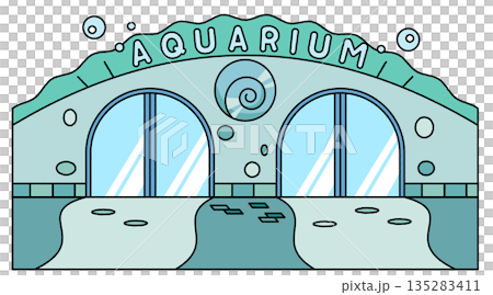 水族館の建物外観を描いたシンプルでかわいいイラスト 135283411