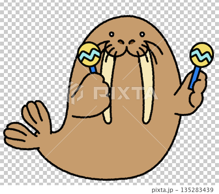 マラカスを持って演奏するセイウチのかわいいイラスト マラカスを持って演奏するセイウチのかわいいイラスト 135283439