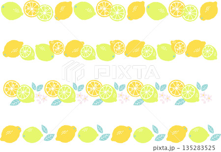 レトロ風のシンプルでポップなレモンのイラスト　ライン 135283525