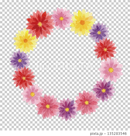 水彩風格大麗花插畫邊框 135283546