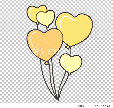 多個黃色心形氣球的插圖 135283658